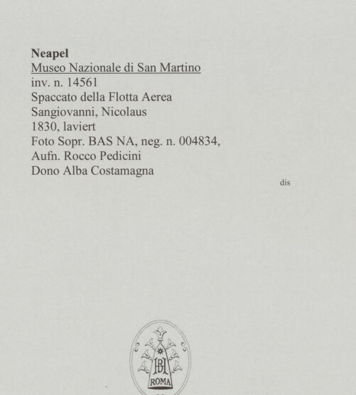 Rückseite von Sopr. BAS NA [https://www.deutsche-digitale-bibliothek.de/content/lizenzen/rv-ez/] Querschnitt und Grundriss der Luftfahrt-Anlage - , bh588682_recto. Foto: Pedicini, Rocco.