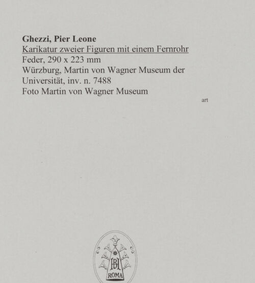 Rückseite von Martin von Wagner Museum [https://www.deutsche-digitale-bibliothek.de/content/lizenzen/rv-ez/] Karikatur zweier Figuren mit einem Fernrohr - , bh588809_recto. Foto.