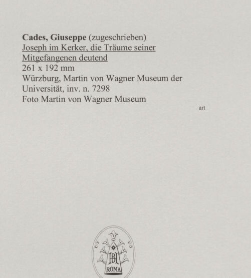 Rückseite von Martin von Wagner Museum [https://www.deutsche-digitale-bibliothek.de/content/lizenzen/rv-ez/] Joseph im Kerker, die Träume seiner Mitgefangenen deutend - , bh588886_recto. Foto.