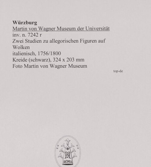 Rückseite von Martin von Wagner Museum [https://www.deutsche-digitale-bibliothek.de/content/lizenzen/rv-ez/] Zwei Studien zu allegorischen Figuren auf Wolken - , bh588904_recto. Foto.