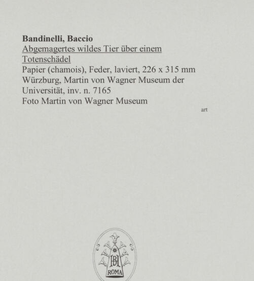 Rückseite von Martin von Wagner Museum [https://www.deutsche-digitale-bibliothek.de/content/lizenzen/rv-ez/] Abgemagertes wildes Tier über einem Totenschädel - , bh588933_recto. Foto.