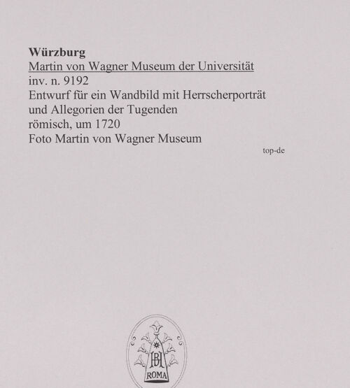 Rückseite von Martin von Wagner Museum [https://www.deutsche-digitale-bibliothek.de/content/lizenzen/rv-ez/] Entwurf für ein Wandbild mit Herrscherporträt und Allegorien der Tugenden - , bh588959_recto. Foto.