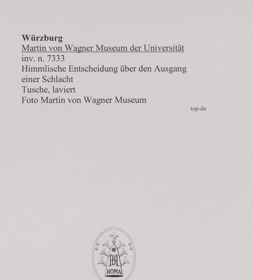 Rückseite von Martin von Wagner Museum [https://www.deutsche-digitale-bibliothek.de/content/lizenzen/rv-ez/] Himmlische Entscheidung über den Ausgang einer Schlacht - , bh588978_recto. Foto.