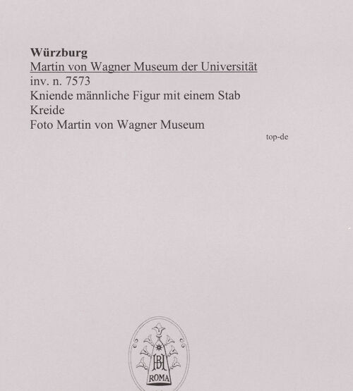 Rückseite von Martin von Wagner Museum [https://www.deutsche-digitale-bibliothek.de/content/lizenzen/rv-ez/] Kniende männliche Figur mit einem Stab - , bh588986_recto. Foto.