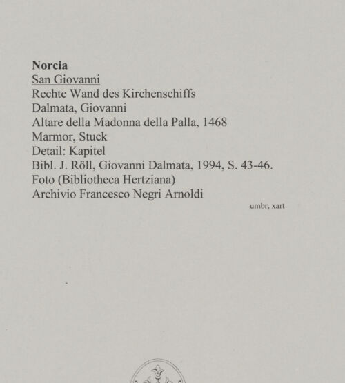 Rückseite von unbekannt [https://www.deutsche-digitale-bibliothek.de/content/lizenzen/rv-ez/] Altare della Madonna della Palla - Detail: Kapitel, bh589020_recto. Foto.