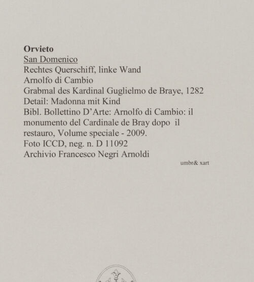 Rückseite von ICCD [https://www.deutsche-digitale-bibliothek.de/content/lizenzen/rv-ez/] Grabmal des Kardinal Guglielmo de Braye - Detail: Madonna mit Kind, bh589026_recto. Foto.