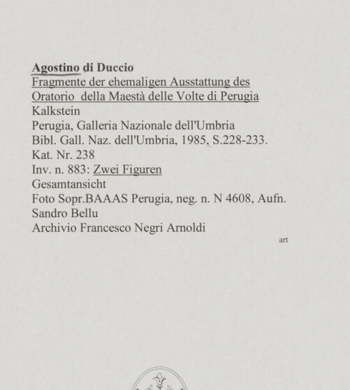 Rückseite von Soprintendenza per i Beni Ambientali Architettonici Artistici e Storici Perugia [https://www.deutsche-digitale-bibliothek.de/content/lizenzen/rv-ez/] Ehemalige Ausstattung des Oratorio della Maestà delle Volte di PerugiaZwei Figuren - Gesamtansicht, bh589059_recto. Foto: Bellu, Sandro.