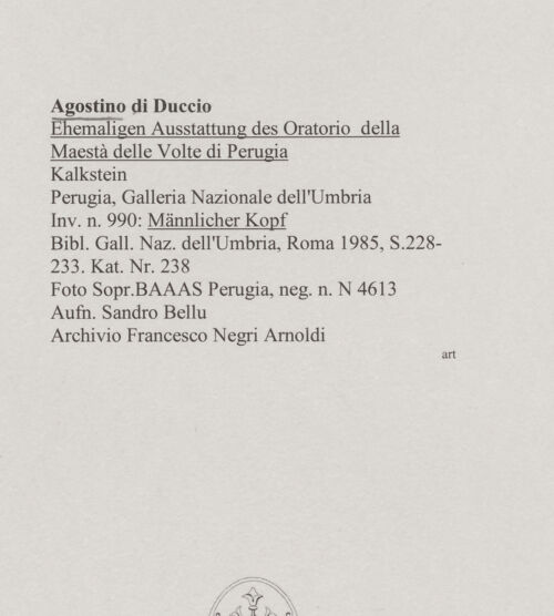 Rückseite von Soprintendenza per i Beni Ambientali Architettonici Artistici e Storici Perugia [https://www.deutsche-digitale-bibliothek.de/content/lizenzen/rv-ez/] Ehemalige Ausstattung des Oratorio della Maestà delle Volte di PerugiaMännlicher Kopf - , bh589070_recto. Foto: Bellu, Sandro.