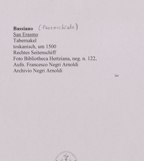 Rückseite von Bibliotheca Hertziana [https://rightsstatements.org/page/CNE/1.0/] Gesamtansicht, bh589080_recto. Foto: Negri Arnoldi, Francesco.