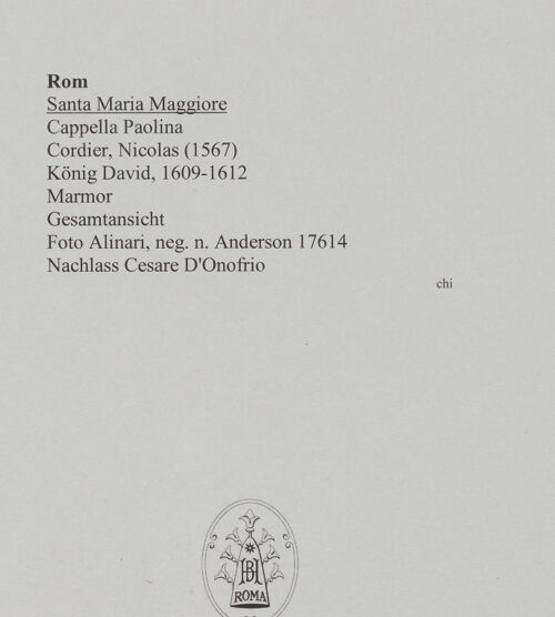 Rückseite von Alinari [https://www.deutsche-digitale-bibliothek.de/content/lizenzen/rv-ez/] König David - Gesamtansicht, bh589210_recto. Foto.