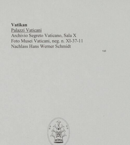 Rückseite von Musei Vaticani [https://www.deutsche-digitale-bibliothek.de/content/lizenzen/rv-ez/] Palazzi VaticaniArchivio Segreto Vaticano: Sala X - gesamt, bh589242_recto. Foto.