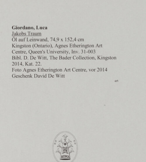 Rückseite von Agnes Etherington Art Centre, Queen's University [https://www.deutsche-digitale-bibliothek.de/content/lizenzen/rv-ez/] Jakobs Traum - Gesamtansicht, bh589301_recto. Foto: unbekannt.