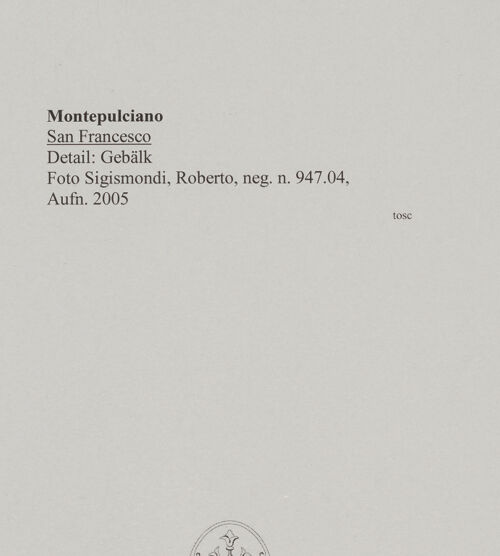 Rückseite von Sigismondi, Roberto [https://rightsstatements.org/page/CNE/1.0/] San Francesco - Detail: Gebälk, bh589635_recto. Foto: Sigismondi, Roberto.