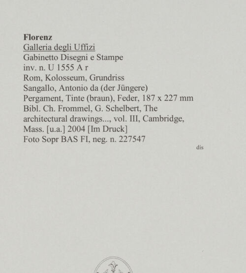 Rückseite von Sopr BAS FI [https://www.deutsche-digitale-bibliothek.de/content/lizenzen/rv-ez/] Rom, Kolosseum, Grundriss - , bh589701_recto. Foto.