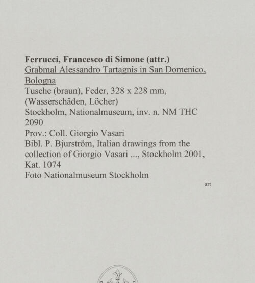 Rückseite von Nationalmuseum Stockholm [https://www.deutsche-digitale-bibliothek.de/content/lizenzen/rv-ez/] Grabmal Alessandro Tartagnis in San Domenico, Bologna - , bh589943_recto. Foto.