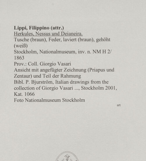 Rückseite von Nationalmuseum Stockholm [https://rightsstatements.org/page/CNE/1.0/] Blatt mit zwei ZeichnungenHerkules, Nessus und Deianeira. - Ansicht mit angefügter Zeichnung (Priapus und Zentaur) und Teil der Rahmung, bh589945_recto. Foto.
