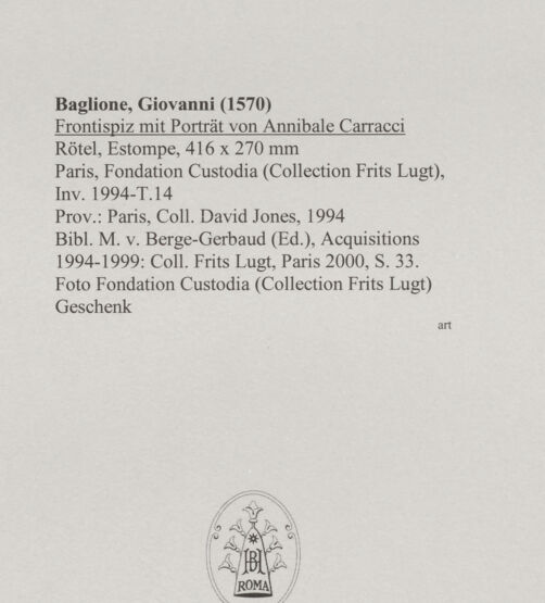 Rückseite von Fondation Custodia (Collection Frits Lugt) [https://www.deutsche-digitale-bibliothek.de/content/lizenzen/rv-ez/] Frontispiz mit Porträt von Annibale Carracci - , bh590033_recto. Foto.