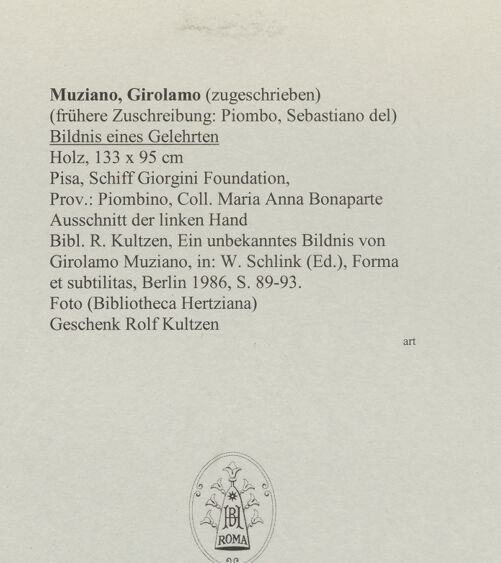 Rückseite von unbekannt [https://rightsstatements.org/page/CNE/1.0/] Bildnis eines Gelehrten - Ausschnitt der linken Hand, bh590036_recto. Foto.