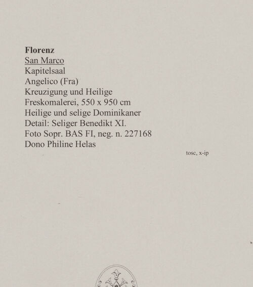 Rückseite von Sopr. BAS FI [https://www.deutsche-digitale-bibliothek.de/content/lizenzen/rv-ez/] Kreuzigung und HeiligeHeilige und selige Dominikaner - Detail: Seliger Benedikt XI., bh590143_recto. Foto.