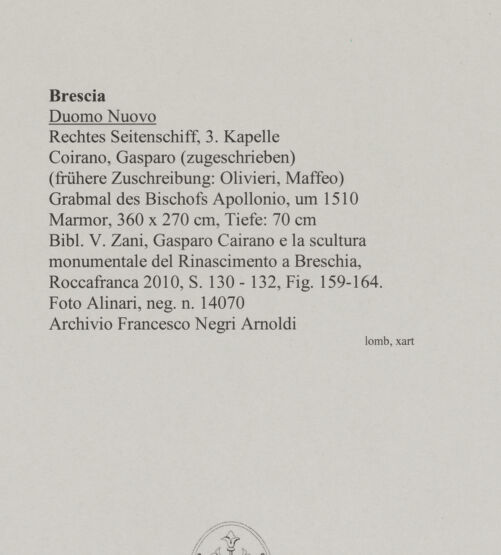 Rückseite von Alinari [https://www.deutsche-digitale-bibliothek.de/content/lizenzen/rv-ez/] Grabmal des Bischofs Apollonio - , bh590265_recto. Foto.