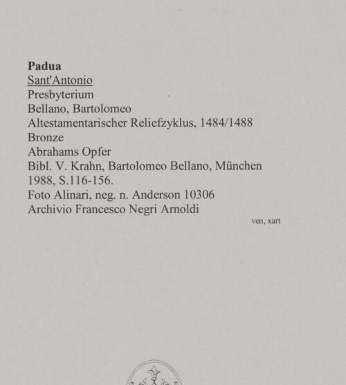 Rückseite von Alinari [https://www.deutsche-digitale-bibliothek.de/content/lizenzen/rv-ez/] Altestamentarischer ReliefzyklusAbrahams Opfer - , bh590421_recto. Foto.