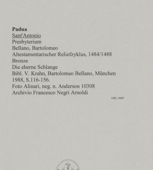 Rückseite von Alinari [https://www.deutsche-digitale-bibliothek.de/content/lizenzen/rv-ez/] Altestamentarischer ReliefzyklusDie eherne Schlange - , bh590425_recto. Foto.