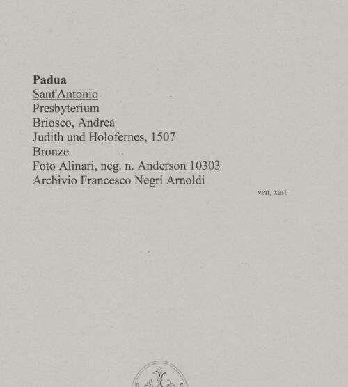 Rückseite von Alinari [https://www.deutsche-digitale-bibliothek.de/content/lizenzen/rv-ez/] Zwei Szenen aus dem Alten TestamentJudith und Holofernes - , bh590430_recto. Foto.