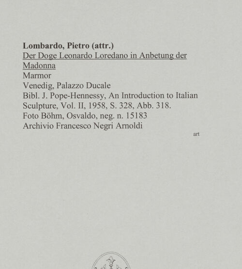 Rückseite von Böhm, Osvaldo [https://www.deutsche-digitale-bibliothek.de/content/lizenzen/rv-ez/] Der Doge Leonardo Loredano in Anbetung der Madonna - , bh590460_recto. Foto.