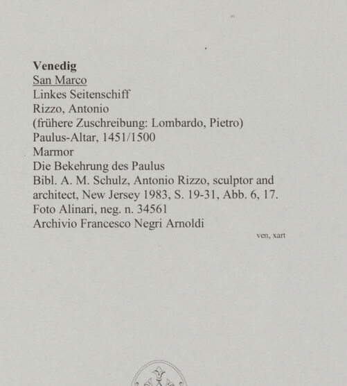 Rückseite von Alinari [https://www.deutsche-digitale-bibliothek.de/content/lizenzen/rv-ez/] Paulus-AltarDie Bekehrung des Paulus - , bh590462_recto. Foto.