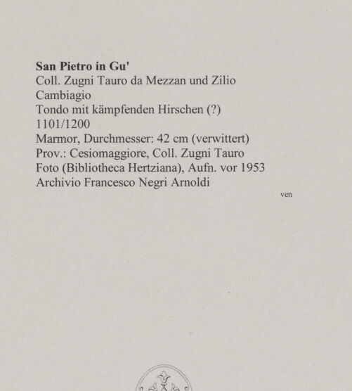 Rückseite von unbekannt [https://www.deutsche-digitale-bibliothek.de/content/lizenzen/rv-ez/] Tondo mit kämpfenden Hirschen (?) - , bh590465_recto. Foto.