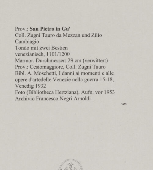 Rückseite von unbekannt [https://www.deutsche-digitale-bibliothek.de/content/lizenzen/rv-ez/] Tondo mit zwei Bestien - , bh590466_recto. Foto.