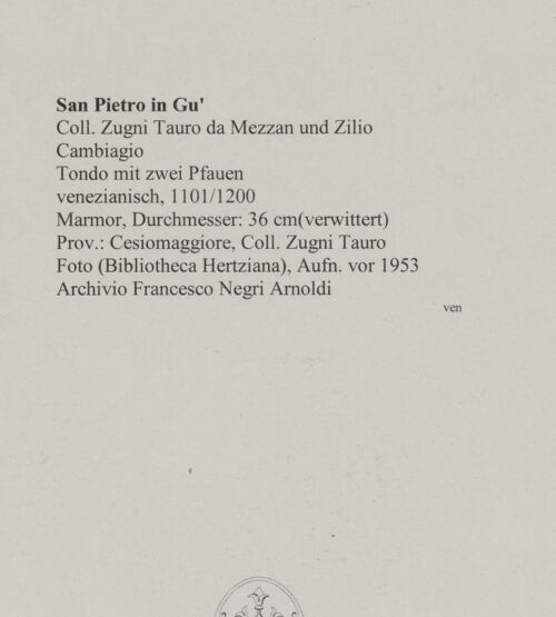 Rückseite von unbekannt [https://www.deutsche-digitale-bibliothek.de/content/lizenzen/rv-ez/] Tondo mit zwei Pfauen - , bh590467_recto. Foto.