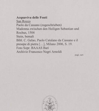 Rückseite von Sopr. BAAAS Bari [https://www.deutsche-digitale-bibliothek.de/content/lizenzen/rv-ez/] Madonna zwischen den Heiligen Sebastian und Rochus - Gesamtansicht, bh590482_recto. Foto.