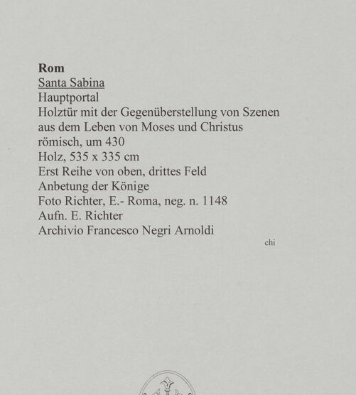 Rückseite von Richter, Ernesto [https://www.deutsche-digitale-bibliothek.de/content/lizenzen/rv-fz/] Holztür mit der Gegenüberstellung von Szenen aus dem Leben von Moses und ChristusAnbetung der Könige - , bh590589_recto. Foto: Richter, Ernesto.