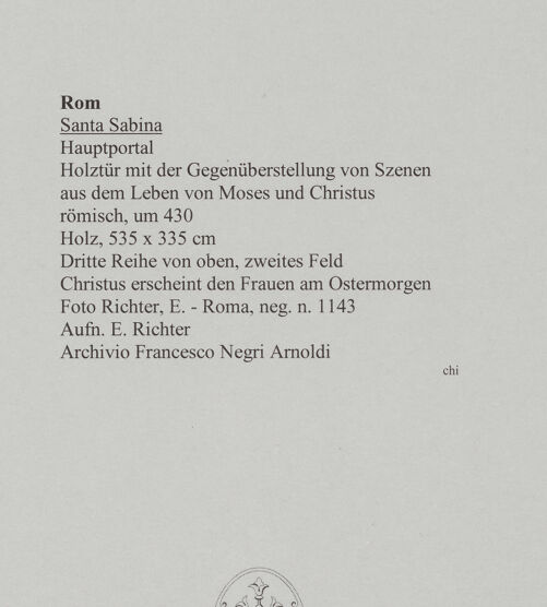 Rückseite von Richter, Ernesto [https://www.deutsche-digitale-bibliothek.de/content/lizenzen/rv-fz/] Holztür mit der Gegenüberstellung von Szenen aus dem Leben von Moses und ChristusChristus erscheint den Frauen am Ostermorgen - , bh590596_recto. Foto: Richter, Ernesto.