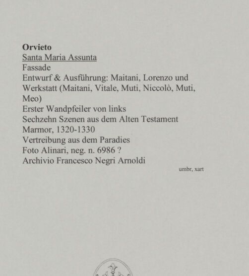 Rückseite von Alinari [https://www.deutsche-digitale-bibliothek.de/content/lizenzen/rv-ez/] Szenen aus der Heiligen SchriftSechzehn Szenen aus dem Alten Testament - Vertreibung aus dem Paradies, bh590761_recto. Foto.