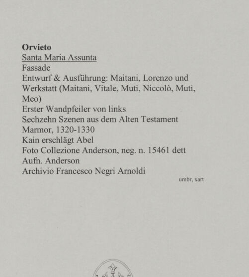 Rückseite von Collezione Anderson [https://www.deutsche-digitale-bibliothek.de/content/lizenzen/rv-ez/] Szenen aus der Heiligen SchriftSechzehn Szenen aus dem Alten Testament - Kain erschlägt Abel, bh590763_recto. Foto: Anderson.