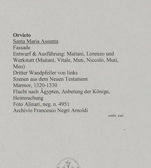 Rückseite von Alinari [https://www.deutsche-digitale-bibliothek.de/content/lizenzen/rv-ez/] Szenen aus der Heiligen SchriftSzenen aus dem Neuen Testament - Flucht nach Ägypten, Anbetung der Könige, Heimsuchung, bh590769_recto. Foto.