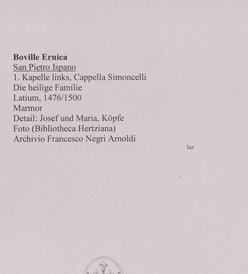 Rückseite von unbekannt [https://www.deutsche-digitale-bibliothek.de/content/lizenzen/rv-fz/] Ausstattung der Cappella SimoncelliMadonna - Detail: Josef und Maria, Köpfe, bh590935_recto. Foto.