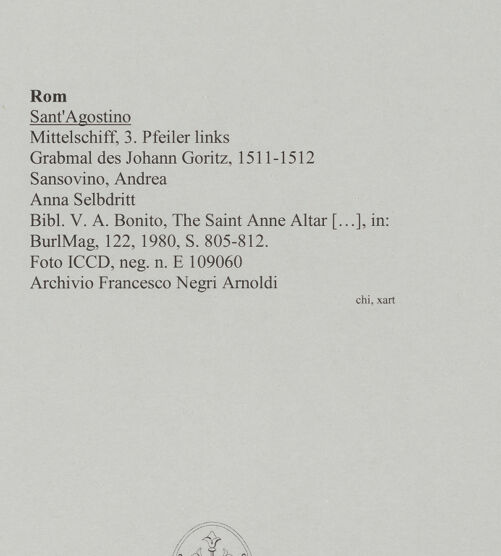 Rückseite von ICCD [https://www.deutsche-digitale-bibliothek.de/content/lizenzen/rv-ez/] Grabmal des Johann GoritzAnna Selbdritt - Figurengruppe Anna Selbdritt in Nische, bh590983_recto. Foto.