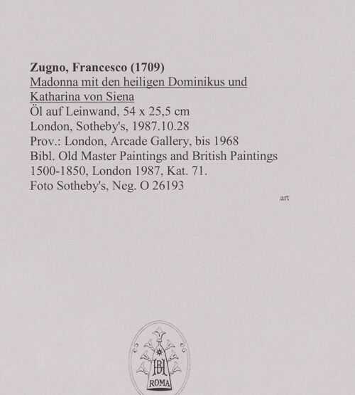 Rückseite von Sotheby's [https://www.deutsche-digitale-bibliothek.de/content/lizenzen/rv-ez/] Madonna mit den heiligen Dominikus und Katharina von Siena - , bh591048_recto. Foto.