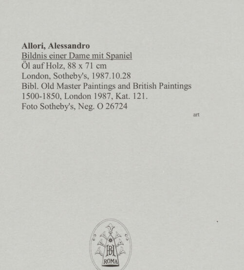 Rückseite von Sotheby's [https://www.deutsche-digitale-bibliothek.de/content/lizenzen/rv-ez/] Bildnis einer Dame mit Spaniel - , bh591053_recto. Foto.