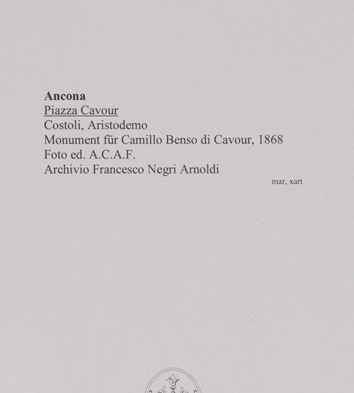 Rückseite von ed. A.C.A.F. [https://www.deutsche-digitale-bibliothek.de/content/lizenzen/rv-fz/] Monument für Camillo Benso di Cavour - Gesamtansicht, bh591108_recto. Foto.