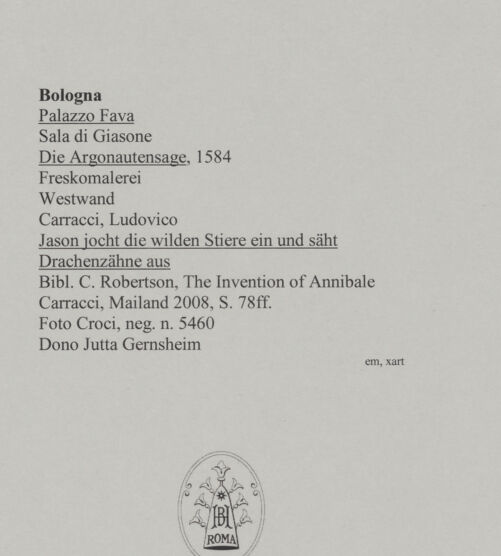 Rückseite von Croci [https://rightsstatements.org/page/CNE/1.0/] Die ArgonautensageJason jocht die wilden Stiere ein und säht Drachenzähne aus - Gesamtansicht, bh591319_recto. Foto.