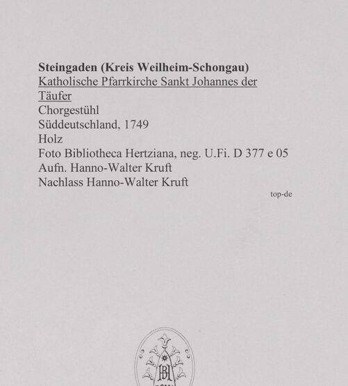 Rückseite von Bibliotheca Hertziana [https://rightsstatements.org/page/CNE/1.0/] Chorgestühl - , bh591425_recto. Foto: Kruft, Hanno-Walter.