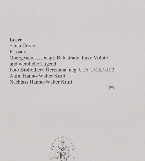 Rückseite von Bibliotheca Hertziana [https://rightsstatements.org/page/CNE/1.0/] Humilitas - Weibliche Tugend (Humilitas), bh591453_recto. Foto: Kruft, Hanno-Walter.