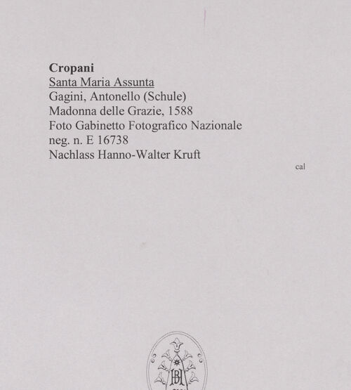 Rückseite von Gabinetto Fotografico Nazionale [https://www.deutsche-digitale-bibliothek.de/content/lizenzen/rv-ez/] Madonna delle Grazie - , bh591502_recto. Foto.