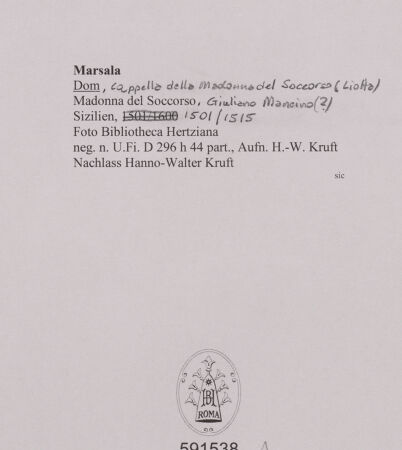 Rückseite von Bibliotheca Hertziana [https://www.deutsche-digitale-bibliothek.de/content/lizenzen/rv-fz/] Madonna del Soccorso - Gesamtansicht, bh591538_recto. Foto: Kruft, Hanno-Walter.