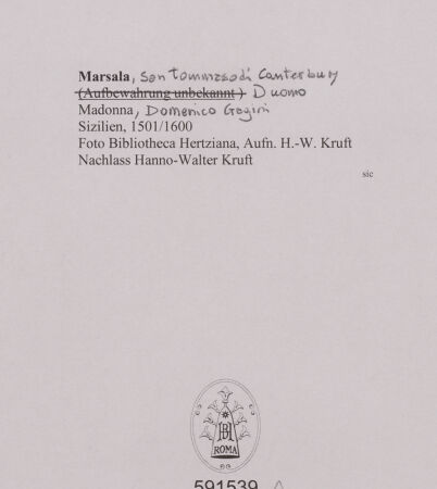 Rückseite von Bibliotheca Hertziana [https://www.deutsche-digitale-bibliothek.de/content/lizenzen/rv-fz/] Madonna - Gesamtansicht, bh591539_recto. Foto: Kruft, Hanno-Walter.