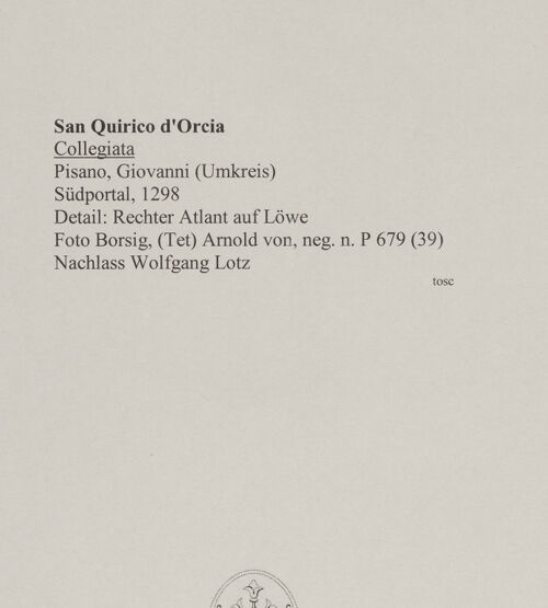 Rückseite von Borsig, (Tet) Arnold von [https://www.deutsche-digitale-bibliothek.de/content/lizenzen/rv-ez/] Südportal - Detail: Rechter Atlant auf Löwe, bh591632_recto. Foto.